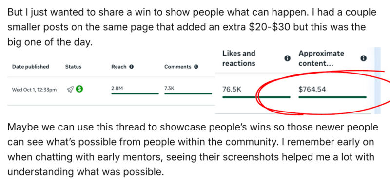$764 in one day Creator Bonus