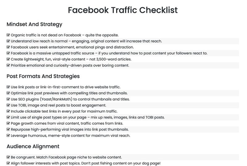 Facebook traffic checklist